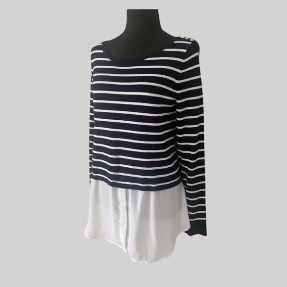 New York & Company 7TH AVENUE DESIGN STUDIO Navy blue/white Soft Sweater size M - Picture 1 of 10
